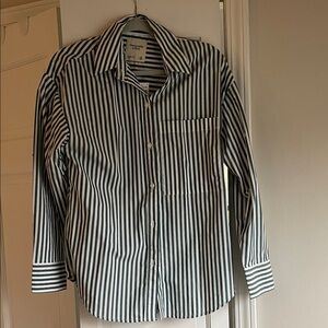 Abercrombie & Fitch Green and White Oversized Striped Button Down Shirt